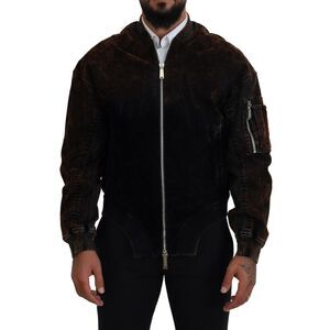 Dsquared² Brown Cotton Bomber Zipper Pocket Sleeves Men's Jacket (Pre-Owned)